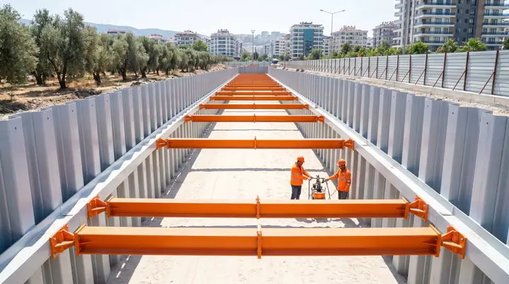 Denizli Palplanş: kanal hattında palplanş iksa